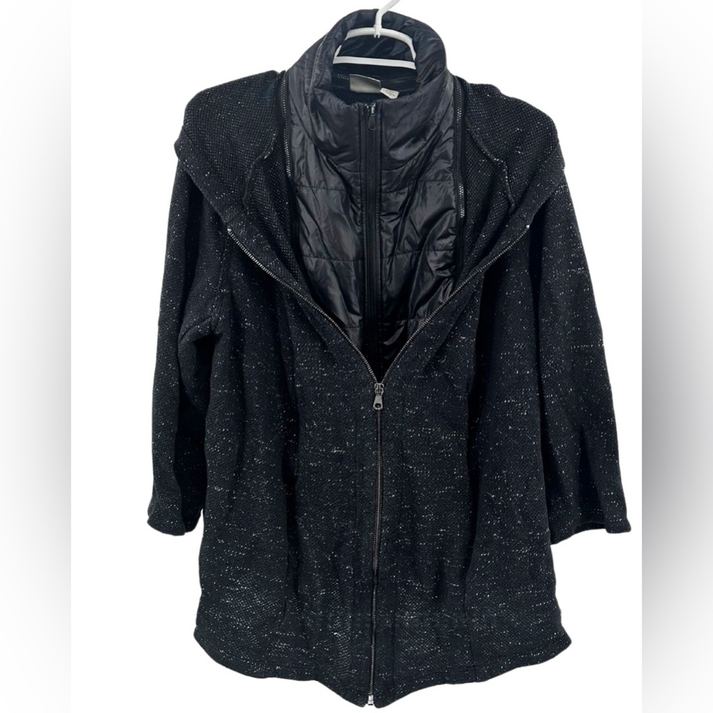 Chico’s Zenergy black metallic zip up sweater hoodie removable vest insert 2 L